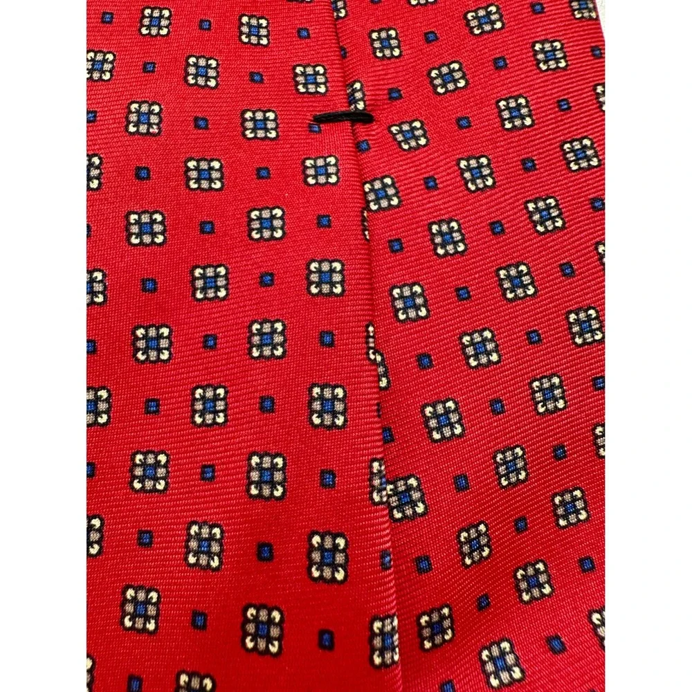 Vintage Liberty of London Red Silk Foulard Geometric Necktie Made in USA